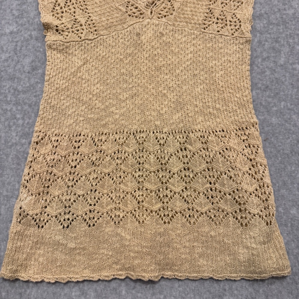 Y2K Banana Republic Tan Linen Cotton Pointelle Knit V-Neck Shell Top Medium - Picture 10 of 10